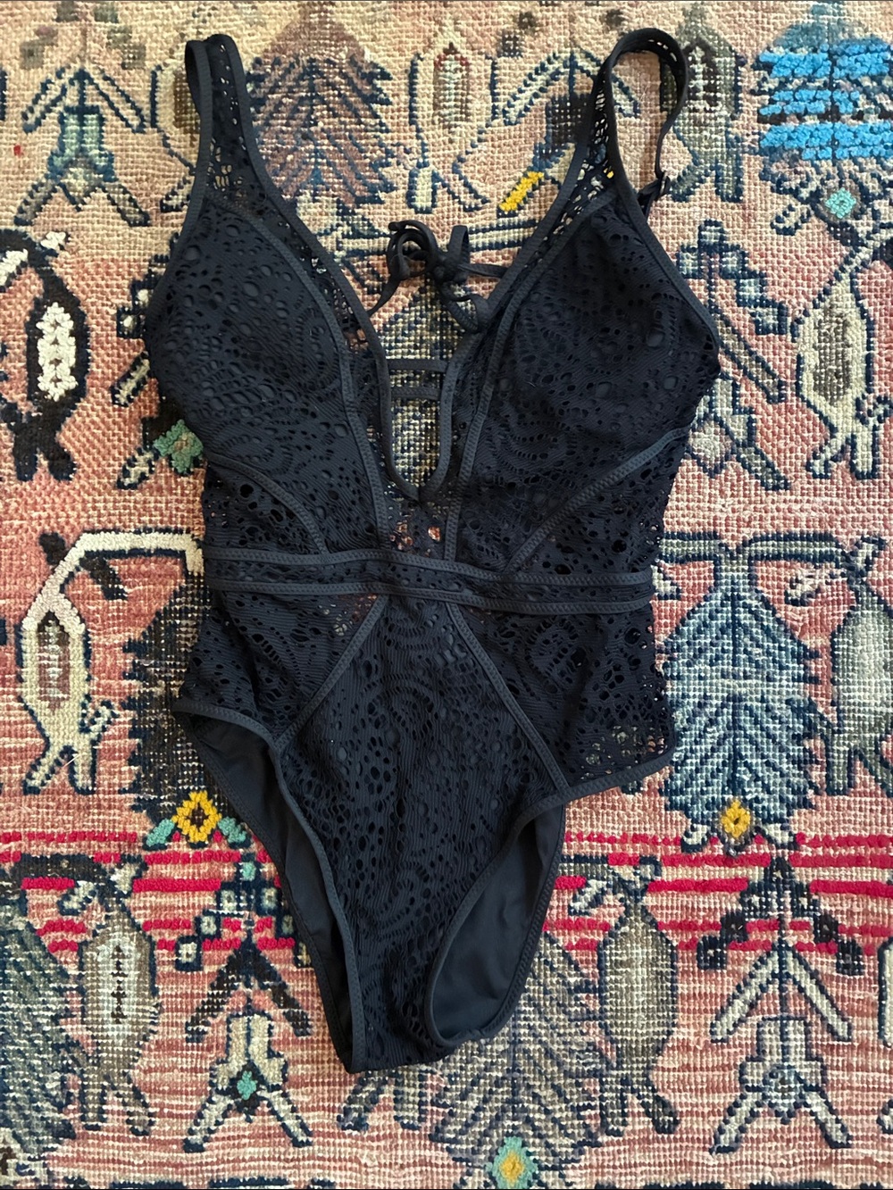 BECCA  Lace Crochet One-Piece Swimsuit in Black